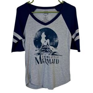 Disney The Little Mermaid Gray & Navy Raglan Sleeve Graphic Tee Size Small